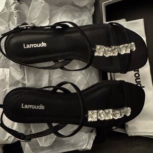 Larroude Black Crystal Embellished Sandals